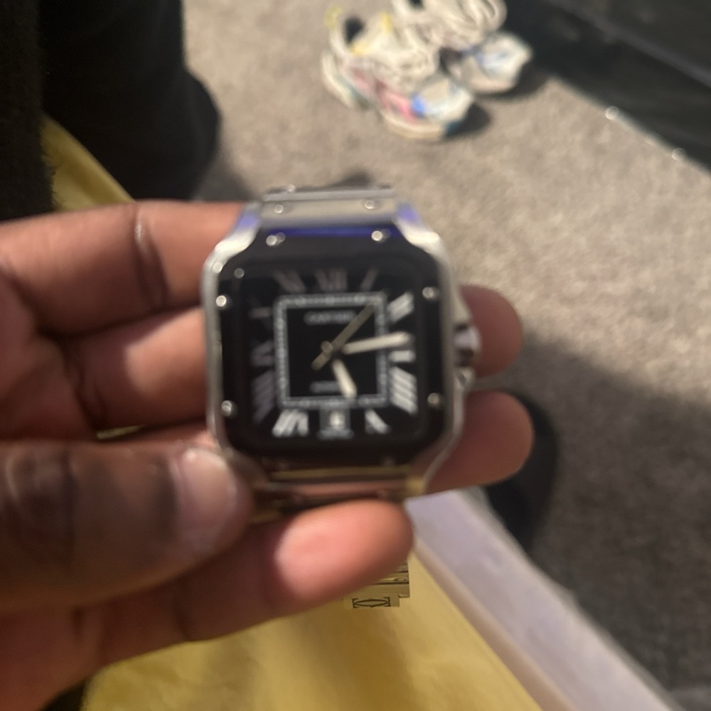 Cartier Silver Watch with Black Dial
